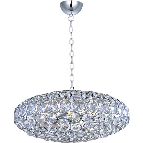 24" 8-Light Single Pendant in Polished Chrome with Crystal