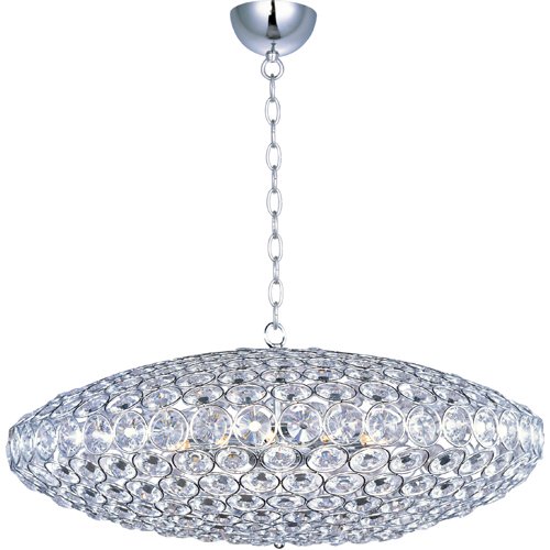 34" 12-Light Single Pendant in Polished Chrome with Crystal