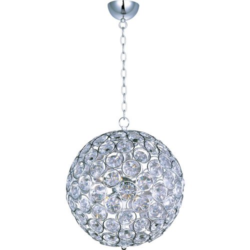16" 6-Light Single Pendant in Polished Chrome with Crystal