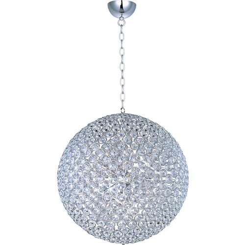 36" 15-Light Single Pendant in Polished Chrome with Crystal
