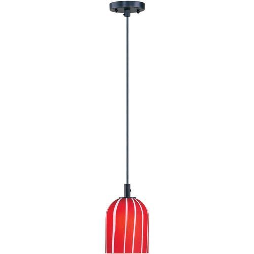 5" 1-Light Pendant in Bronze with Red Glass