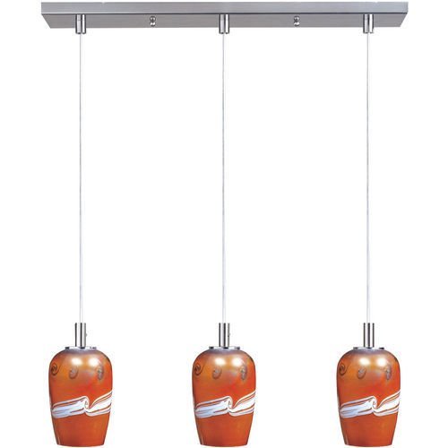 5 1/2" 3-Light Pendant in Satin Nickel with Amber Glass