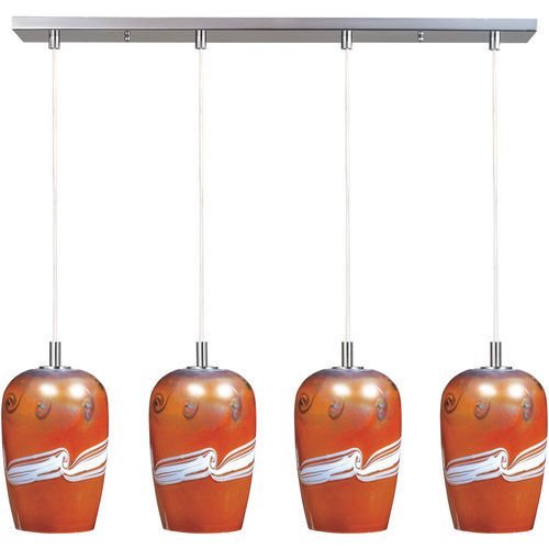 5 1/2" 4-Light Pendant in Satin Nickel with Amber Glass