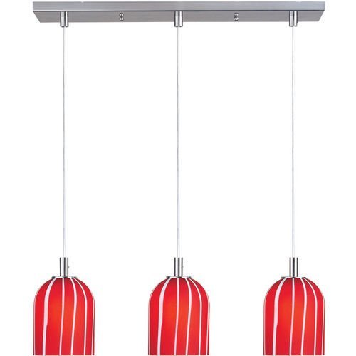 5" 3-Light Pendant in Satin Nickel with Red Glass