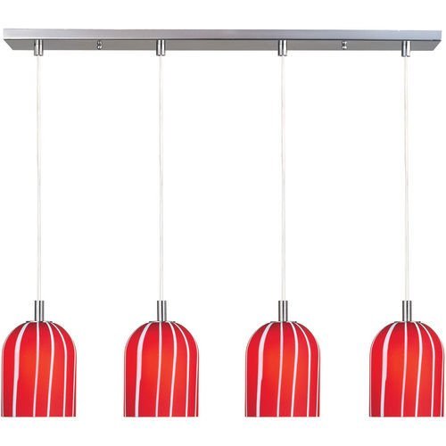 5" 4-Light Pendant in Satin Nickel with Red Glass