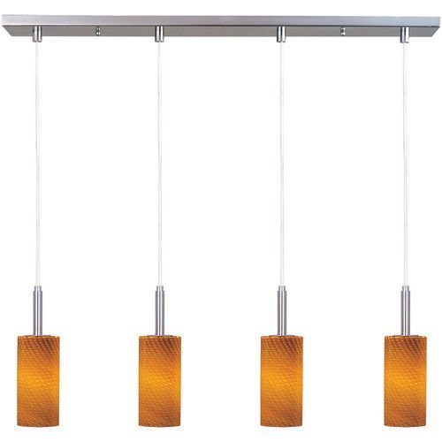 5" 4-Light Pendant in Satin Nickel with Amber Ripple Glass
