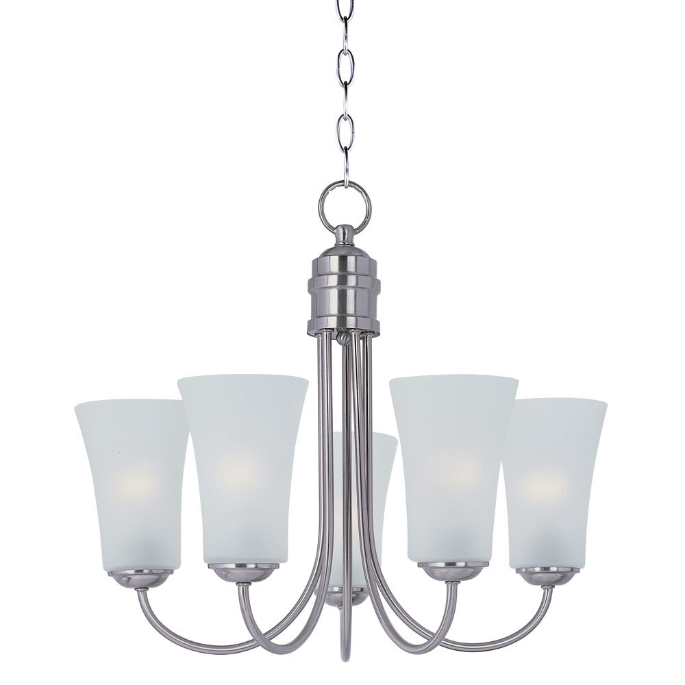 5 Light Chandelier in Satin Nickel with Frosted Glass