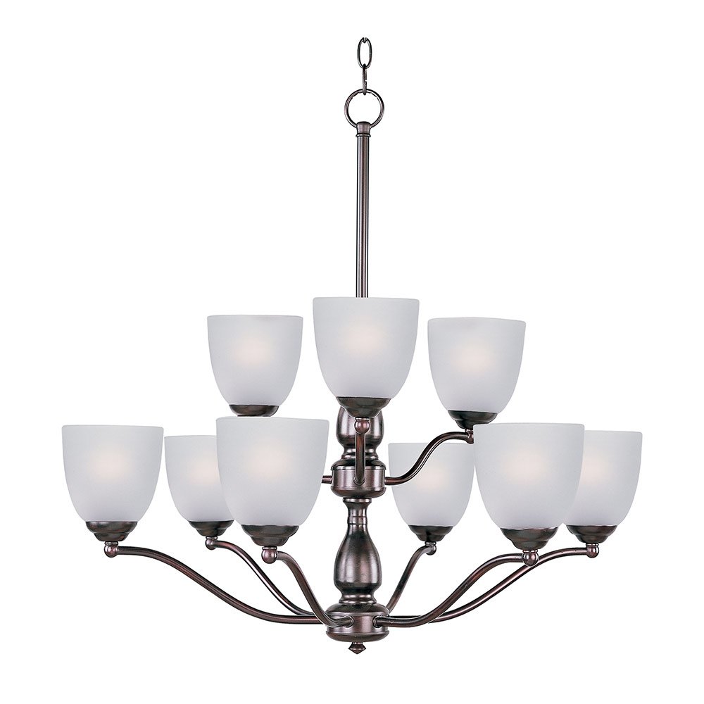 9 Light Chandelier in Oil Rubbed Bronze with Frosted Glass