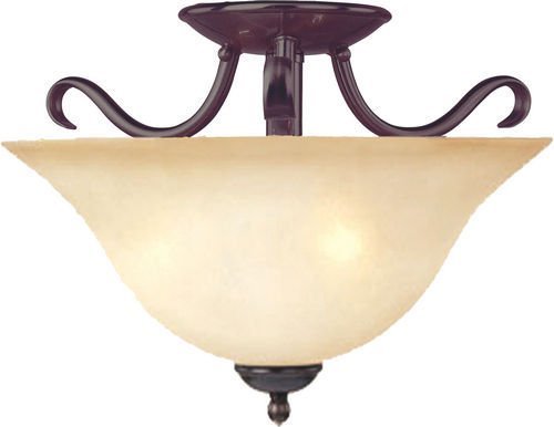 14" 2-Light Semi-Flush Mount in Oil Rubbed Bronze with Wilshire Glass