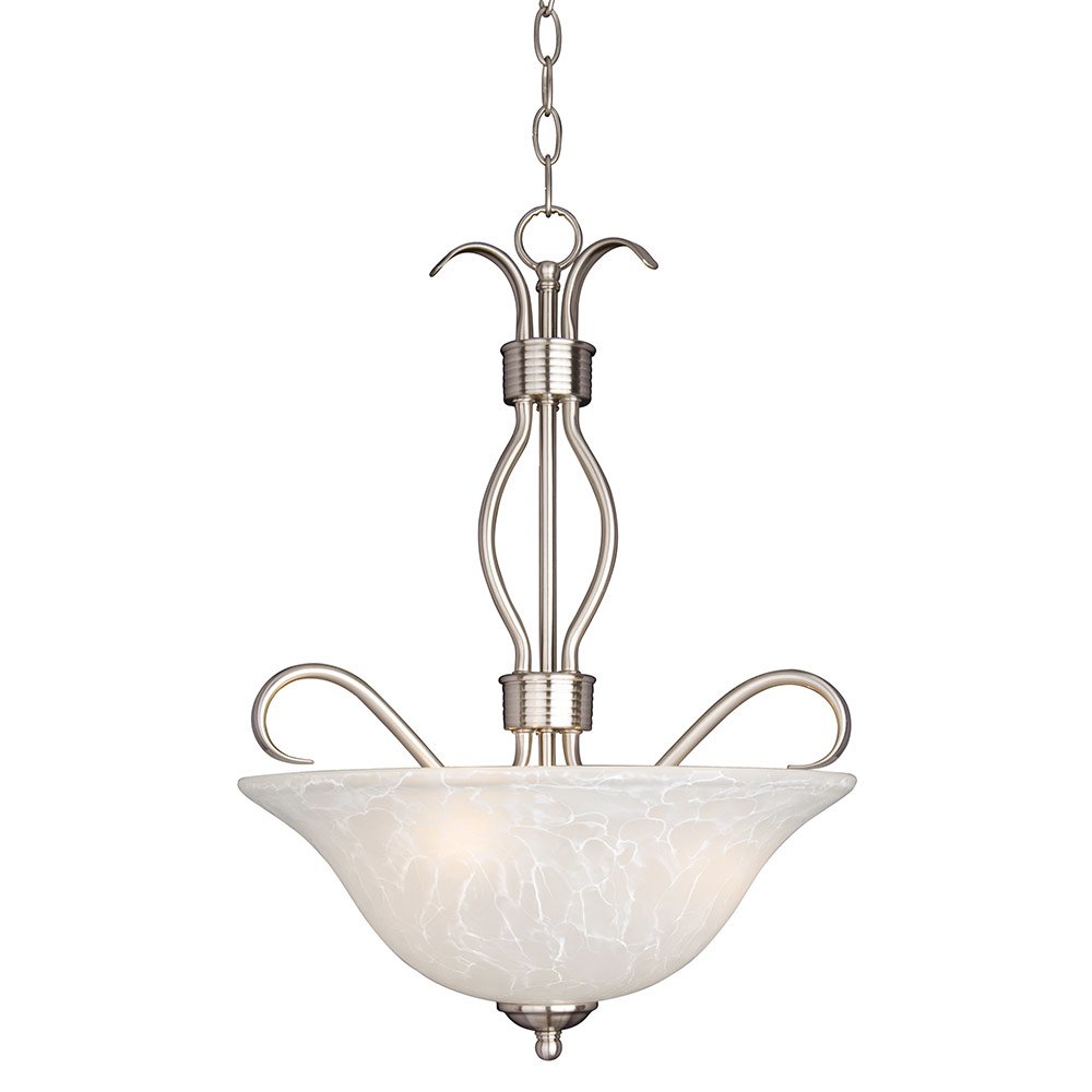 17" 3-Light Invert Bowl Pendant in Satin Nickel with Ice Glass