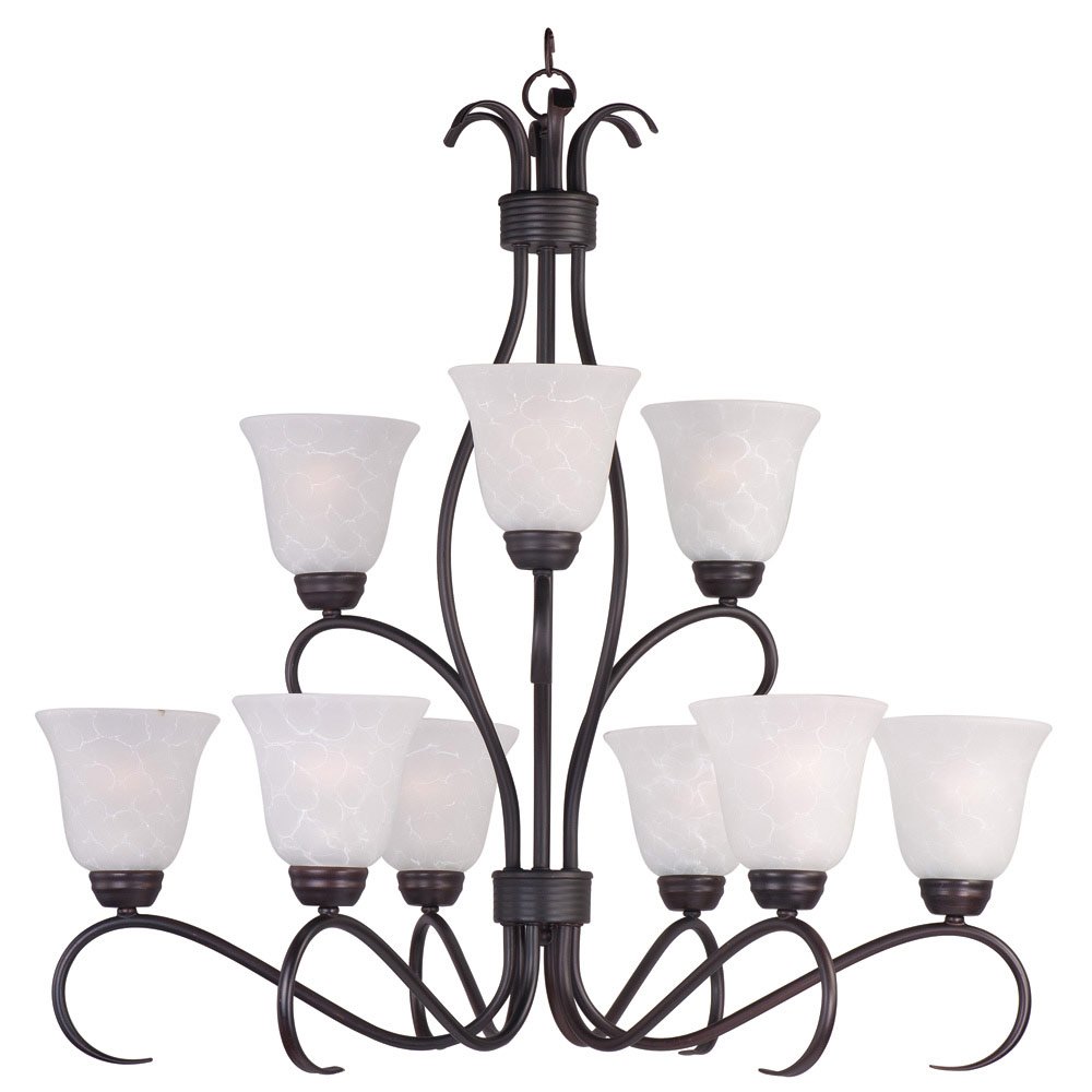 9 Light Chandelier in Oil Rubbed Bronze with Ice Glass