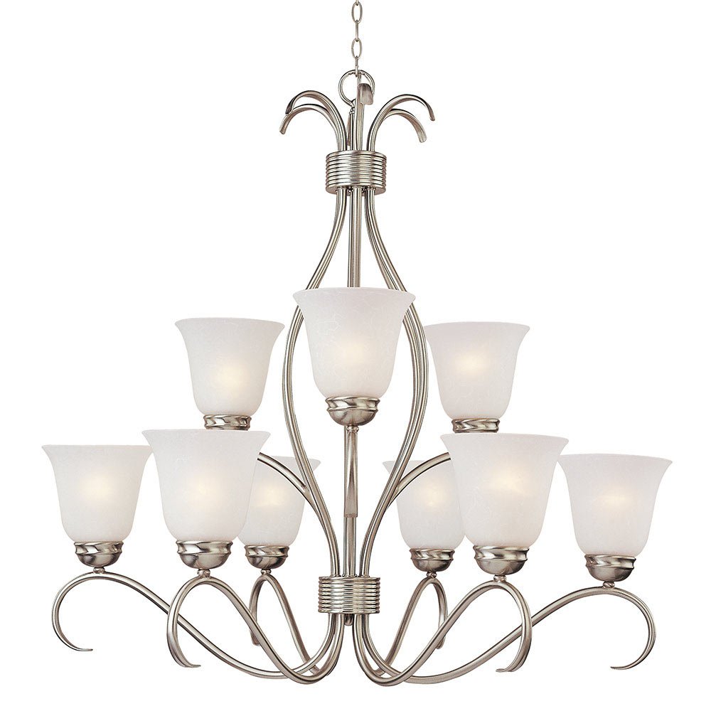 32" 9-Light Chandelier in Satin Nickel with Ice Glass