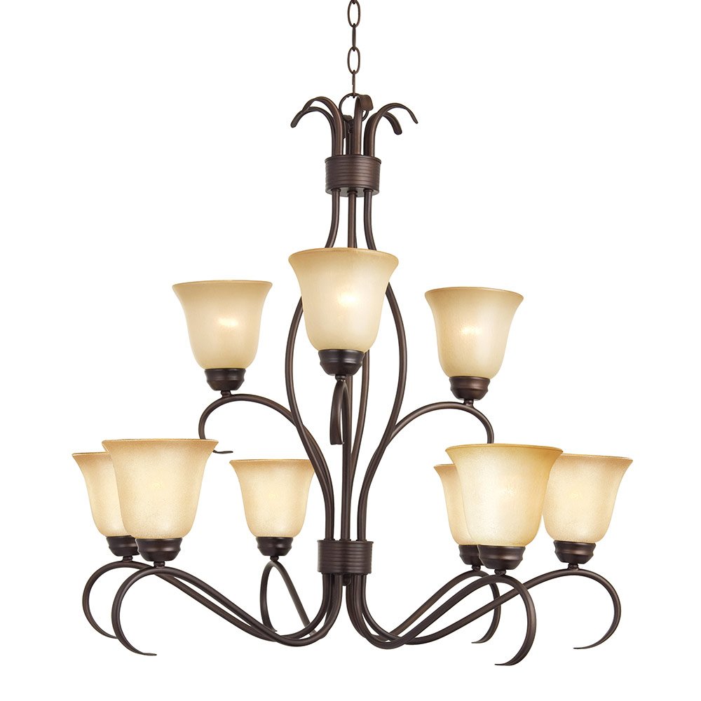 32" 9-Light Chandelier in Oil Rubbed Bronze with Wilshire Glass