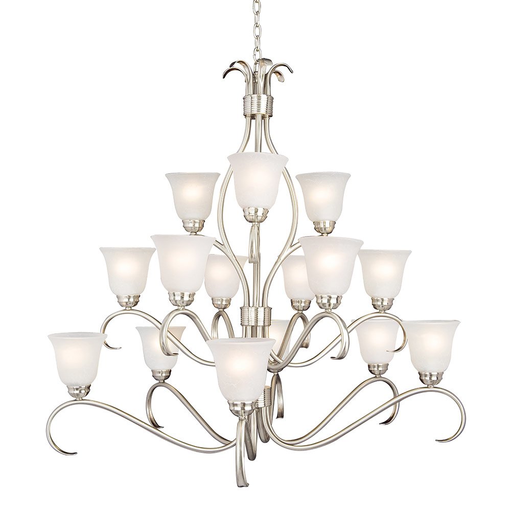 42" 15-Light Chandelier in Satin Nickel with Ice Glass