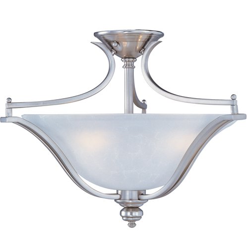 20" 3-Light Semi-Flush Mount Fixture in Satin Silver with Ice Glass