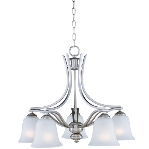 25" 5-Light Down Light Chandelier in Satin Silver with Ice Glass