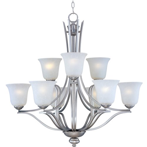 32" 9-Light Multi-Tier Chandelier in Satin Silver with Ice Glass