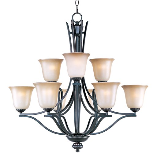 32" 9-Light Multi-Tier Chandelier in Oil Rubbed Bronze with Wilshire Glass