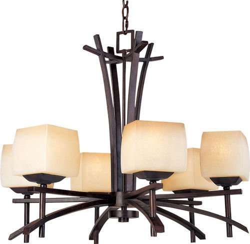 27" 6-Light Chandelier in Roasted Chestnut with Wilshire Glass
