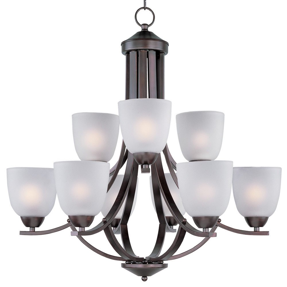 9 Light Chandelier in Oil Rubbed Bronze with Frosted Glass