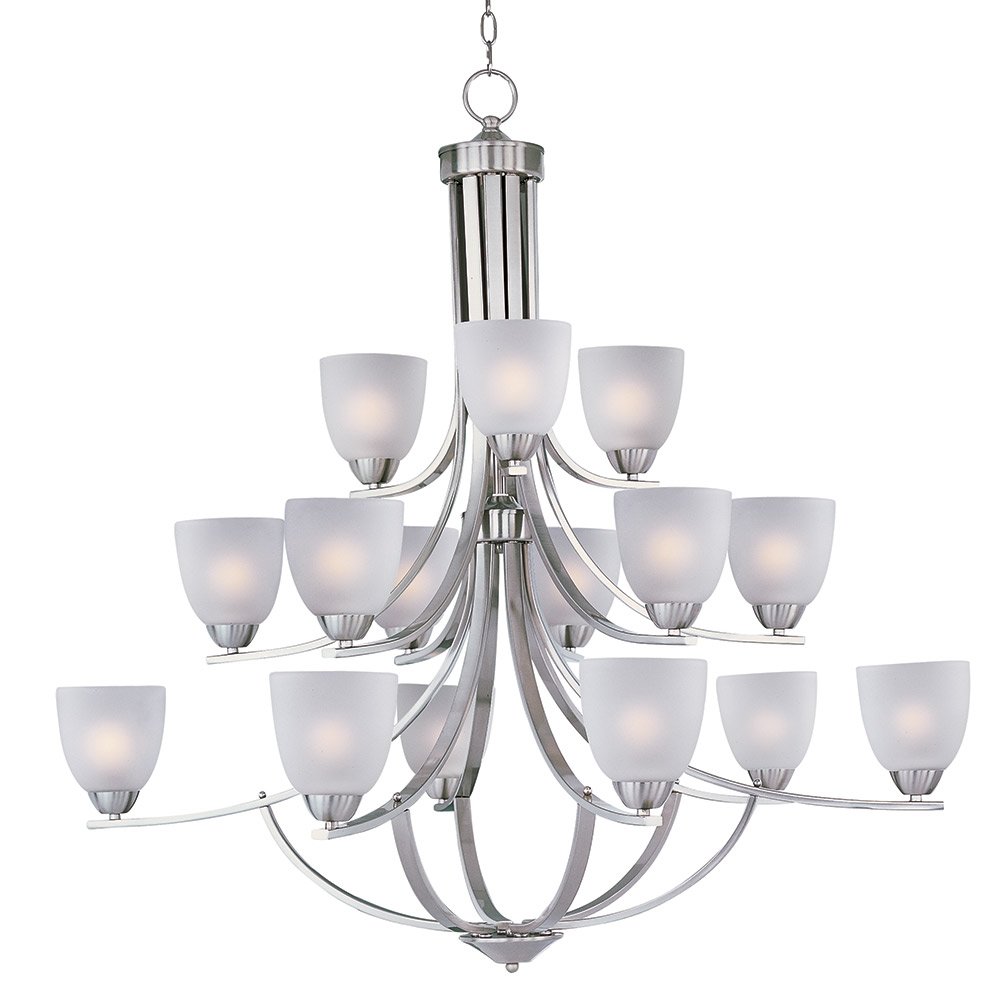 15 Light Chandelier in Satin Nickel with Frosted Glass