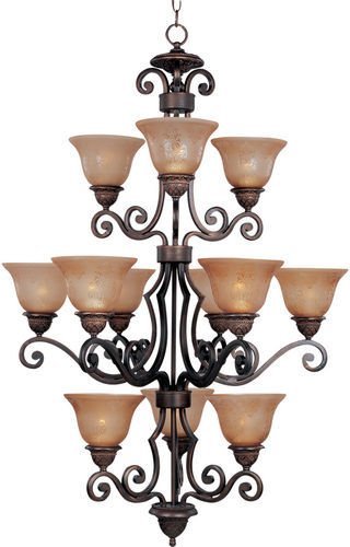 30" 12-Light Chandelier in Oil Rubbed Bronze with Screen Amber Glass