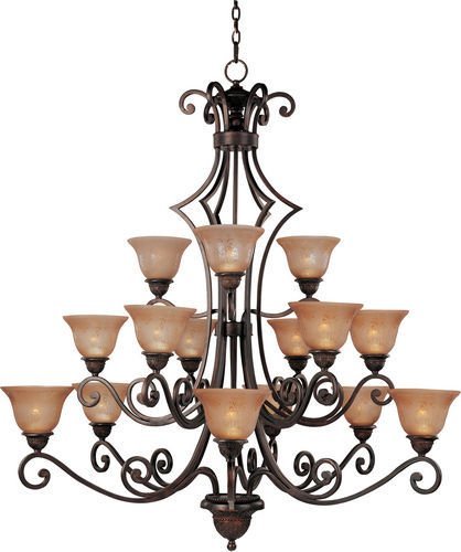 49" 15-Light Chandelier in Oil Rubbed Bronze with Screen Amber Glass