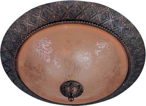 19" 2-Light Flush Mount in Oil Rubbed Bronze with Screen Amber Glass
