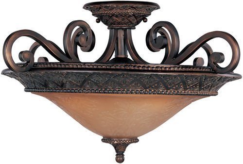 22 1/2" 3-Light Semi-Flush Mount in Oil Rubbed Bronze with Screen Amber Glass