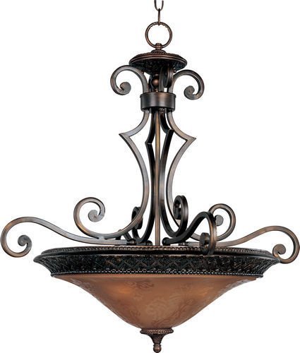 27" 3-Light Invert Bowl Pendant in Oil Rubbed Bronze with Screen Amber Glass