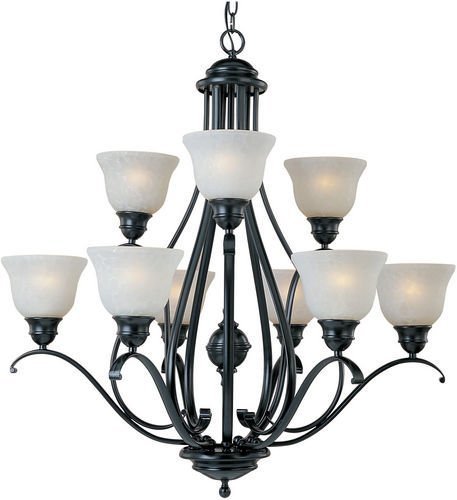 32 1/2" 9-Light Chandelier in Black with Ice Glass