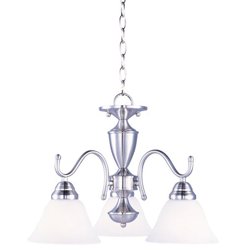 19 1/2" 3-Light Down Light Chandelier in Satin Nickel with Marble Glass