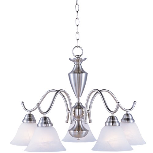 25" 5-Light Down Light Chandelier in Satin Nickel with Marble Glass