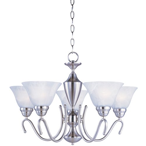 25" 5-Light Single-Tier Chandelier in Satin Nickel with Marble Glass