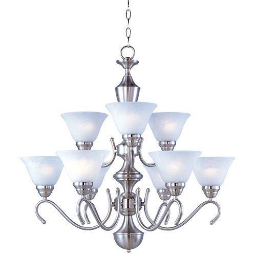 31" 9-Light Multi-Tier Chandelier in Satin Nickel with Marble Glass