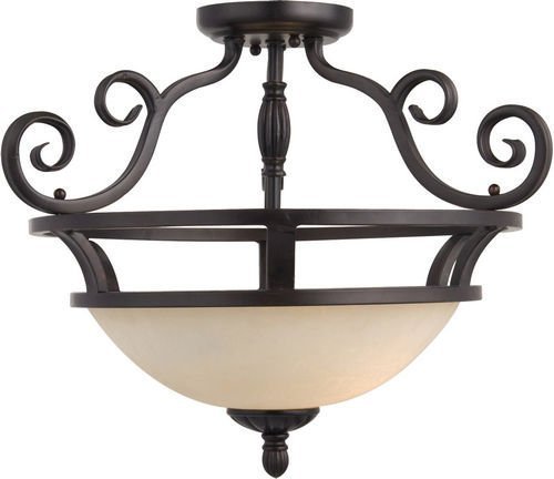 19 1/2" 2-Light Semi-Flush Mount in Oil Rubbed Bronze with Frosted Ivory Glass