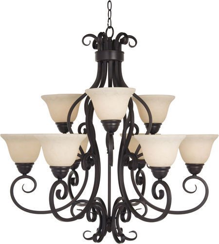 33" 9-Light Chandelier in Oil Rubbed Bronze with Frosted Ivory Glass