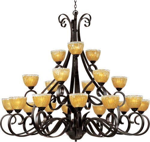 60" 21-Light Chandelier in Oil Rubbed Bronze with Amber Ice Glass