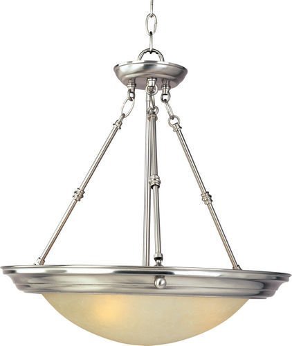 19 1/2" 3-Light Invert Bowl Pendant in Satin Nickel with Ice Glass