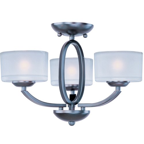 17" 3-Light Semi-Flush Mount Fixture in Oil Rubbed Bronze with Frosted Glass