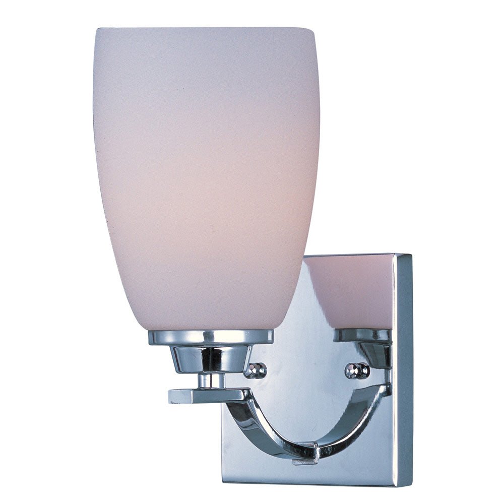 Single Light Wall Sconce in Polished Chrome with Satin White Glass