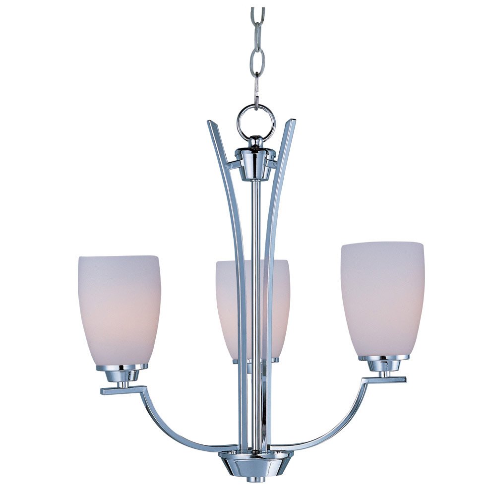 3 Light Chandelier in Polished Chrome with Satin White Glass