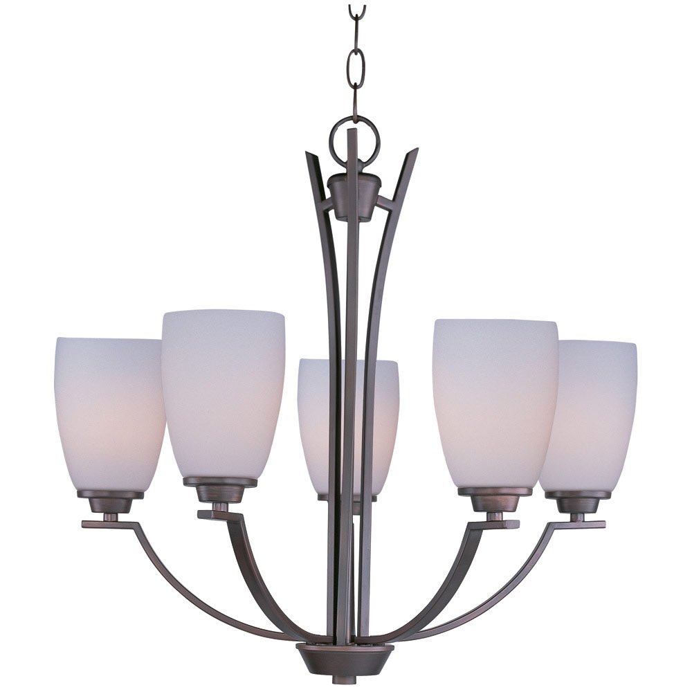 5 Light Chandelier in Oil Rubbed Bronze with Satin White Glass