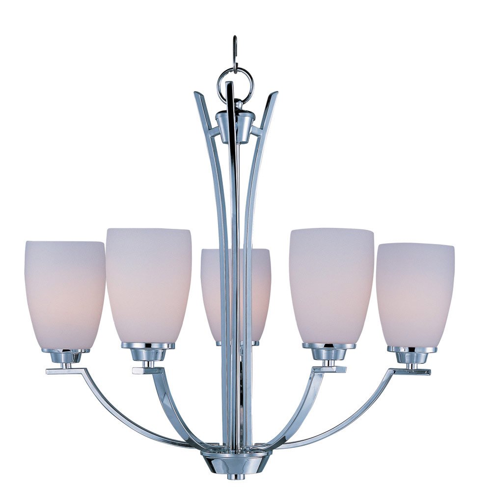 5 Light Chandelier in Polished Chrome with Satin White Glass