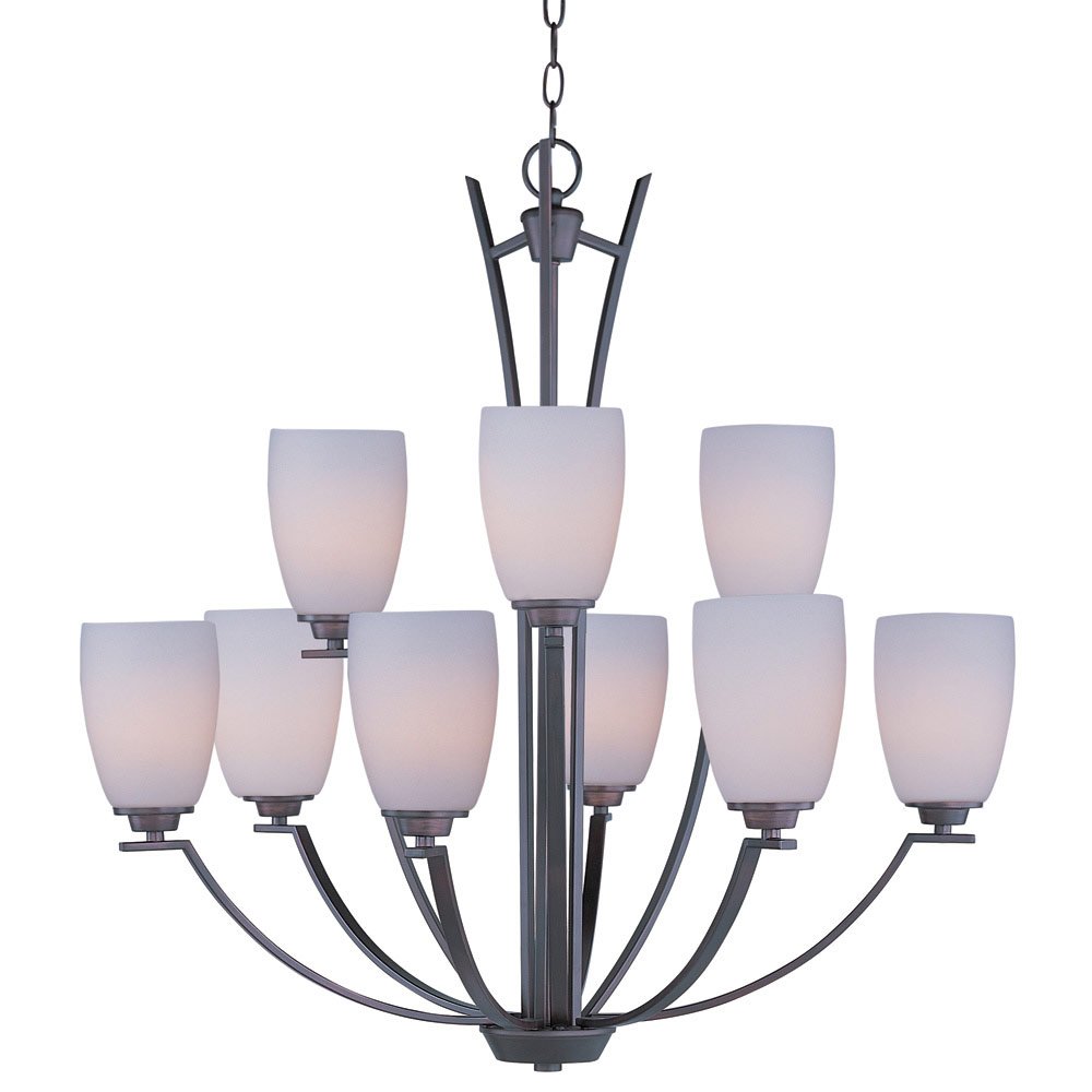 9 Light Chandelier in Oil Rubbed Bronze with Satin White Glass