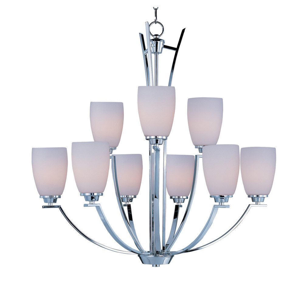 9 Light Chandelier in Polished Chrome with Satin White Glass