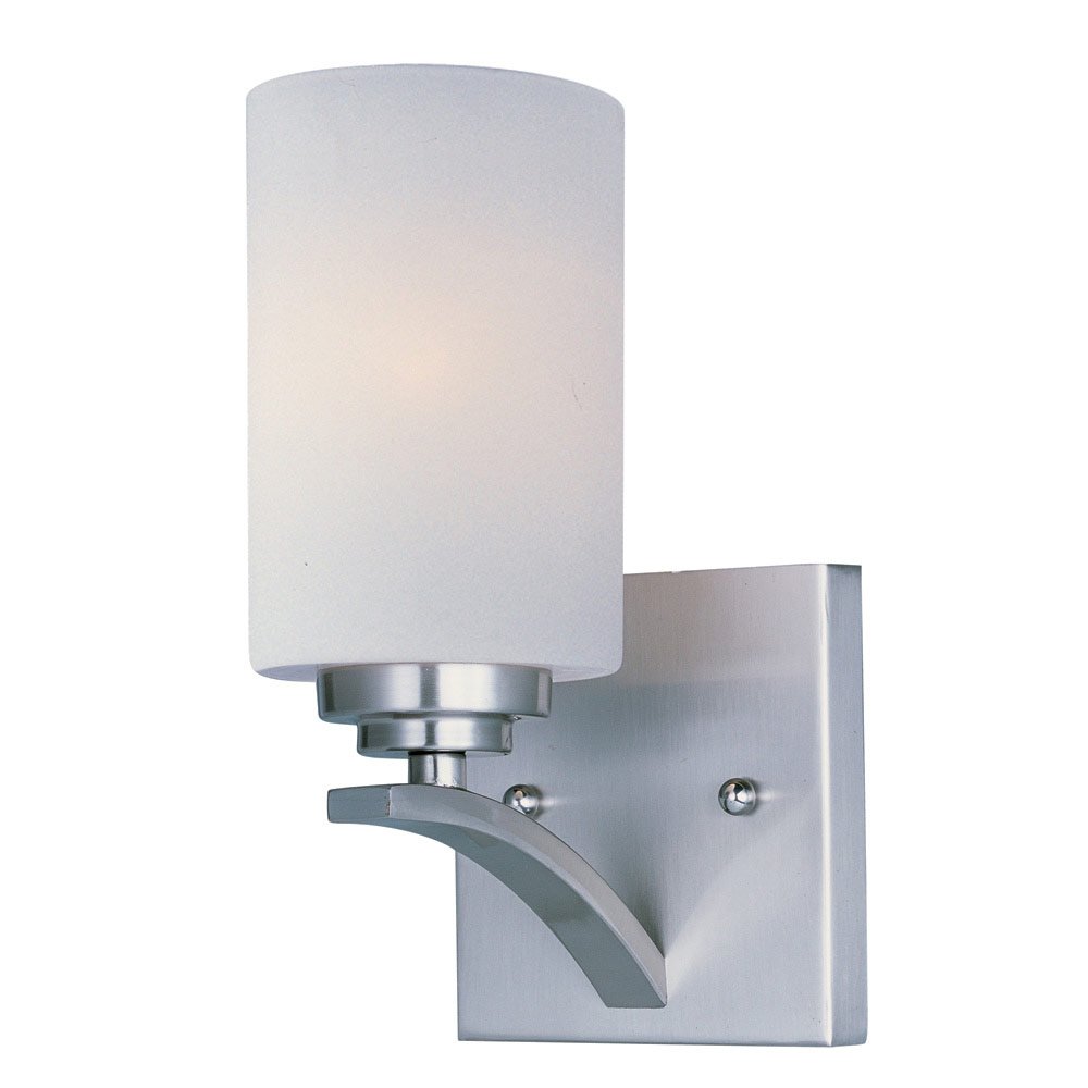 Single Light Wall Sconce in Satin Nickel with Satin White Glass
