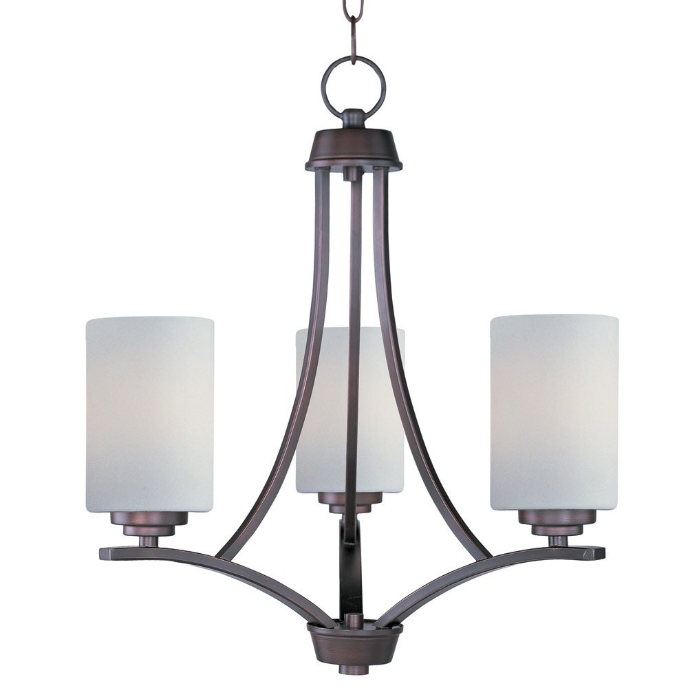 3 Light Chandelier in Oil Rubbed Bronze with Satin White Glass