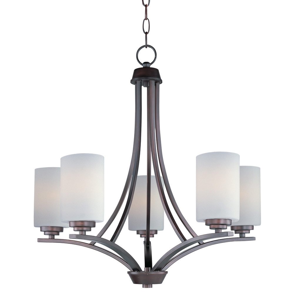 5 Light Chandelier in Oil Rubbed Bronze with Satin White Glass