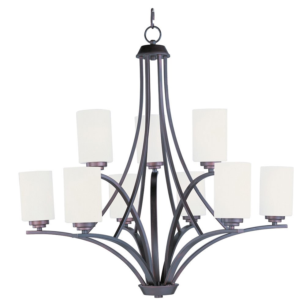 9 Light Chandelier in Oil Rubbed Bronze with Satin White Glass